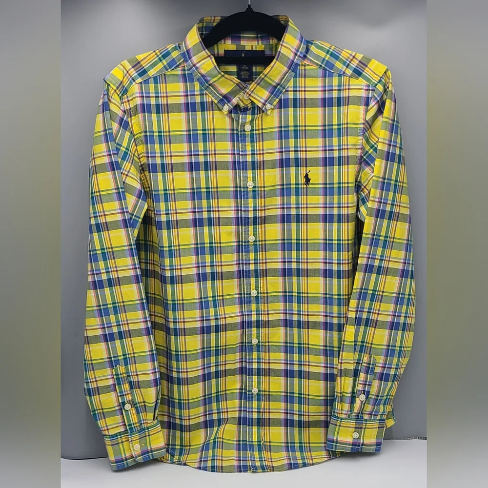 Ralph Lauren boys' yellow plaid button down shirt size XL